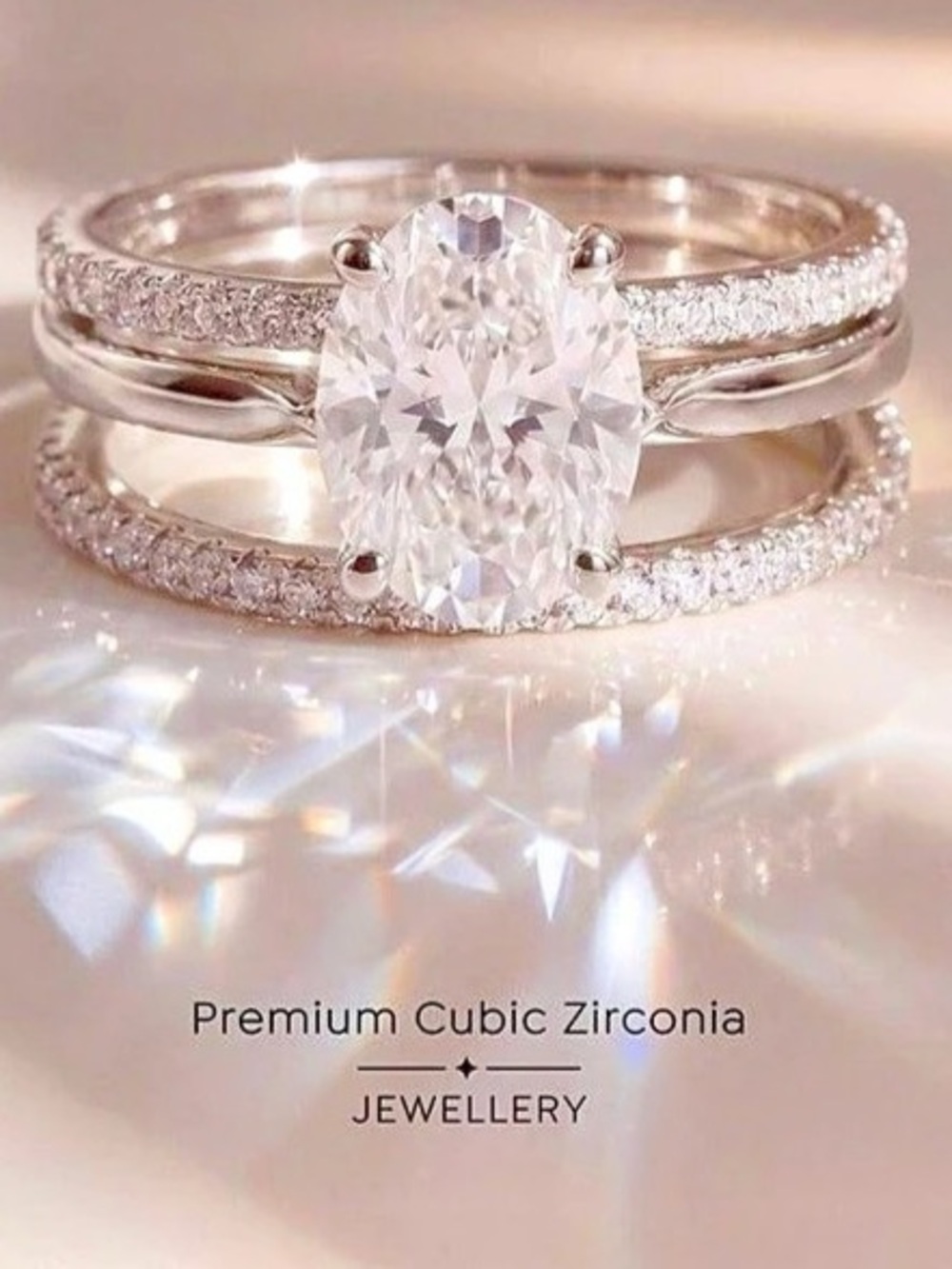 💎 Diamond Four-claw Three-set Ring Silver